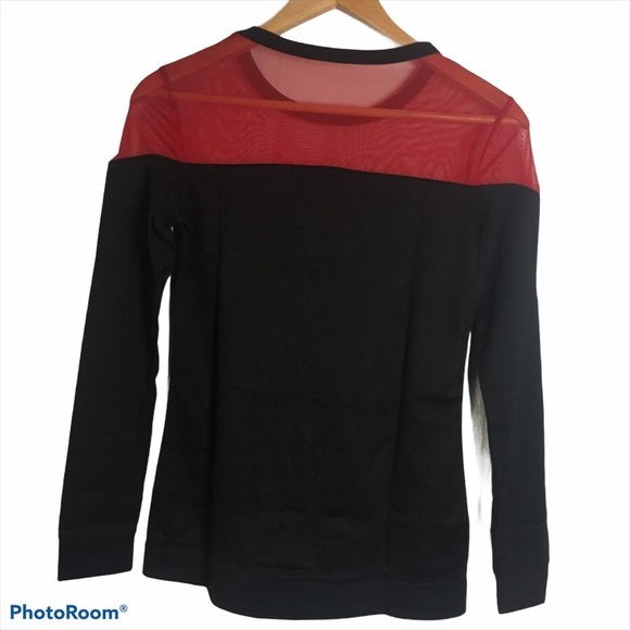 Star Trek Starfleet Uniform Command Red Knit Sweater sheer Shoulder Small - Picture 2 of 8